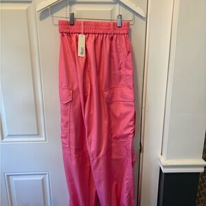 Pink Satin Cargo Pants